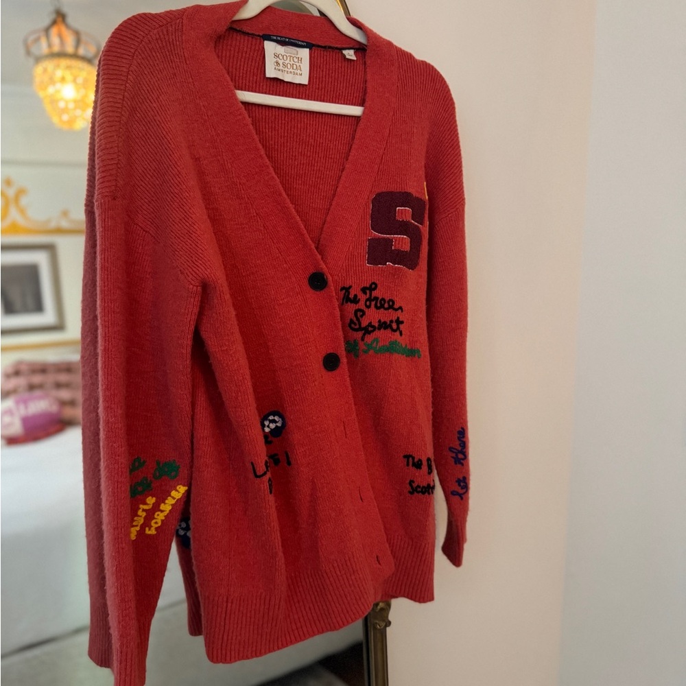 Scotch & Soda Vibrant Red Embroidered Cardigan